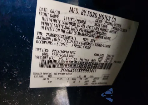 2011 Ford Flex Sel z USA, uszkodzony, nr VIN 2FMGK5CCXBBD03411